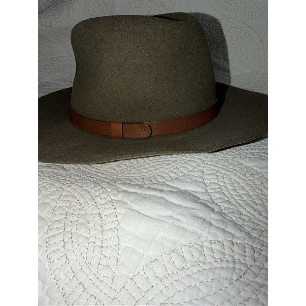 Vtg Stallion by Stetson Olive Green Wool Leather Trim Cowboy Hat Size 7 / 56